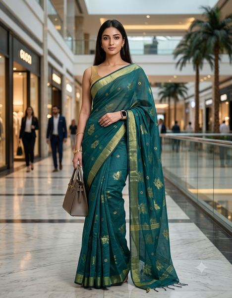 Cotton Silk Party Wear Saree Trendy Design Gulnaz Georgette Chiffon Cotton Saree (Tute)