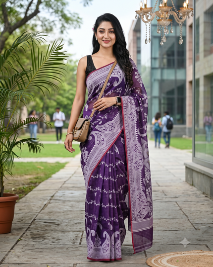 Paisley Zari Jamdani Saree with Woven Design Border