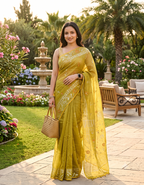 dB DESH BIDESH Women's Soft Cotton Silk Jamdani Sarees For Women for Party, Wear Linen Silk Saree Zarikatha Design Cotton saree for woman Without Blouse piece (Olive)