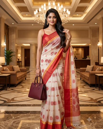 Women’s Pure Cotton Tant Handloom Saree – Fuleswari Design