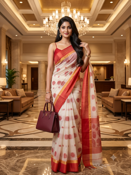 Women’s Pure Cotton Tant Handloom Saree – Fuleswari Design