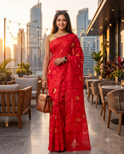 Floral Pure Cotton Jamdani Saree