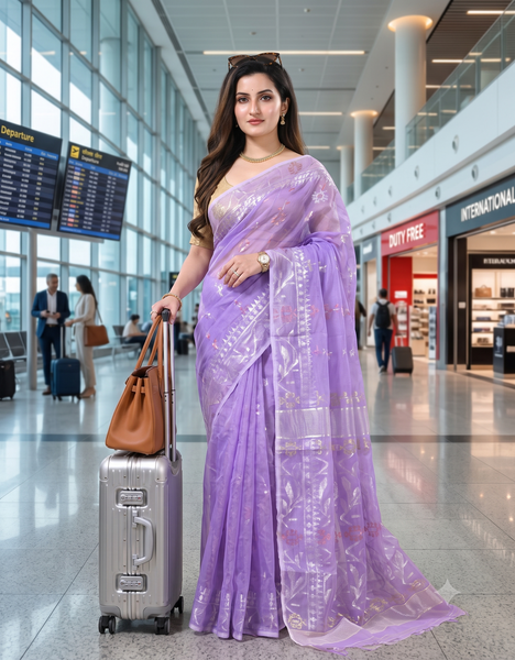 dB DESH BIDESH Women's Soft Cotton Silk Jamdani Sarees For Women for Party, Wear Linen Silk Saree Zarikatha Design Cotton saree for woman Without Blouse piece (Purple)