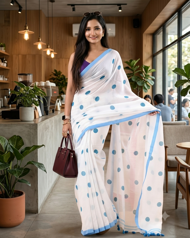 Women cotton silk tant handloom saree mysore party wear sarees latest design wedding handloom  sarees for women latest (Sky Blue)