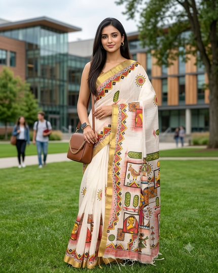 dB DESH BIDESH Women`s Saree for Woman Cotton Saree Folk Tribal Hand Printed Soft Cotton Silk Women Sarees without Blouse Piece
