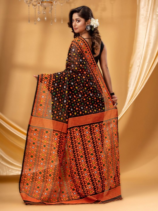 DESH BIDESH Floral Woven Pure Cotton Jamdani Saree for Women
