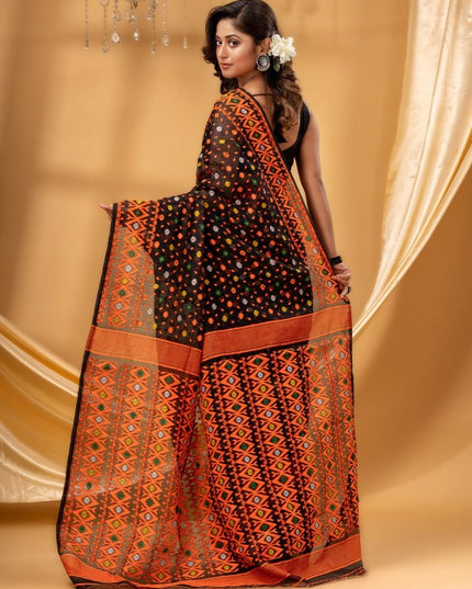 DESH BIDESH Floral Woven Pure Cotton Jamdani Saree for Women