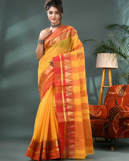 DESH BIDESH Striped Zari Pure Cotton Taant Saree
