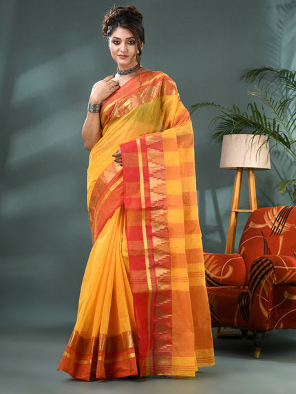 DESH BIDESH Striped Zari Pure Cotton Taant Saree