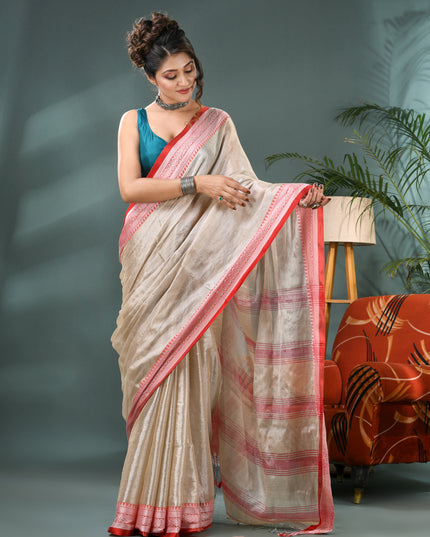 Women's Party Wear Suvarna Rekha Design Tissue Silk Saree with Blouse Piece