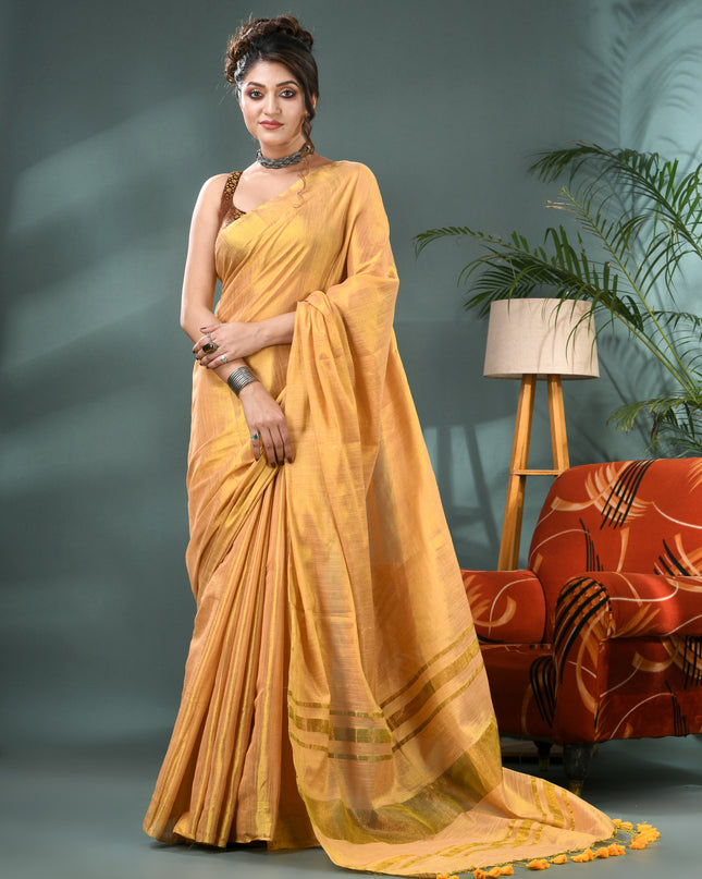 Raat Ki Roshni Golden Tissue Silk Saree with Blouse Piece – Party & Wedding Wear