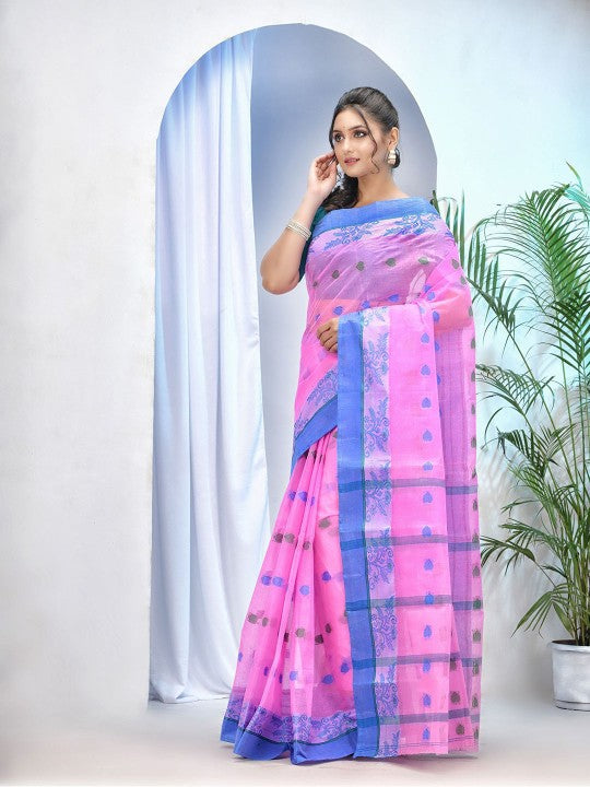 Desh Bidesh Pure Cotton Woven Design Handloom Taant Saree
