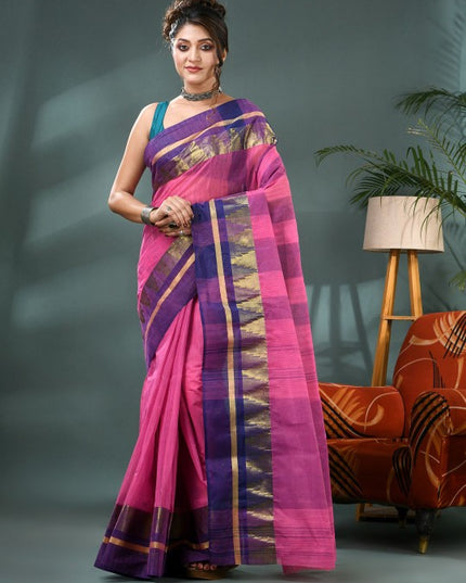 DESH BIDESH Striped Zari Pure Cotton Taant Saree