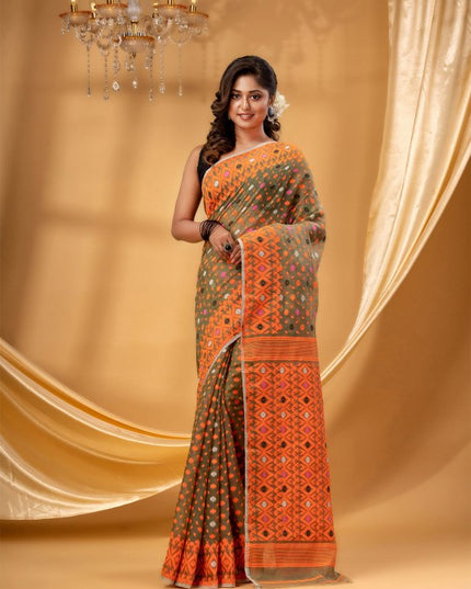 Exquisite DESH BIDESH Pure Cotton Jamdani Saree with Woven Design Border