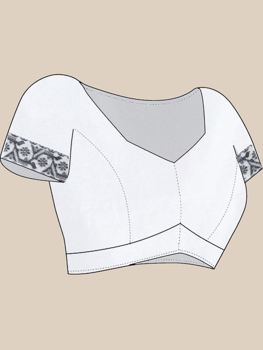 DESH BIDESH White & Black Woven Design Jamdani Saree with Matching Blouse Piece