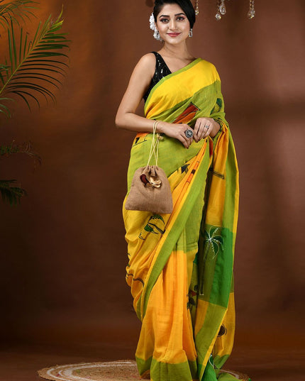 DESH BIDESH Adults Women Ethnic Motifs Pure Cotton Taant Saree