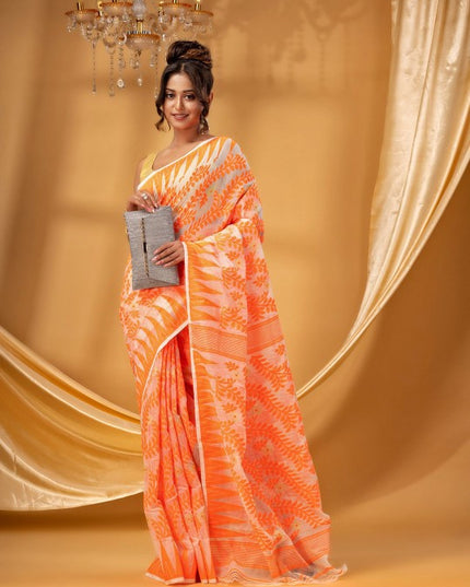 Exquisite DESH BIDESH Pure Cotton Jamdani Saree: Handwoven Elegance with Intricate Design