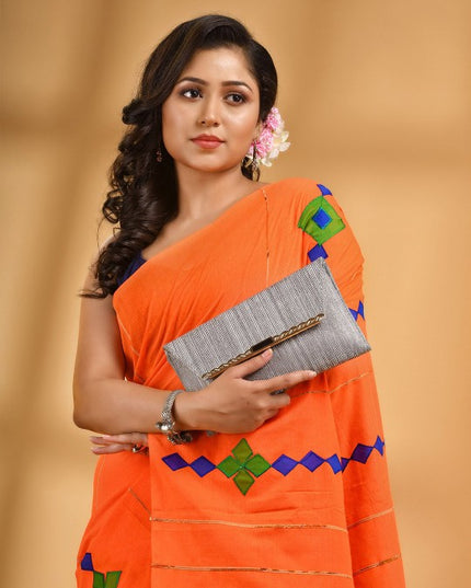 DESH BIDESH Woven Design Patchwork Pure Cotton Taant Saree