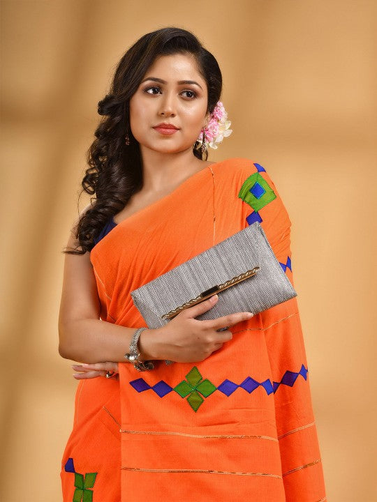 DESH BIDESH Woven Design Patchwork Pure Cotton Taant Saree