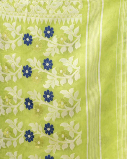 DESH BIDESH Floral Woven Pure Cotton Jamdani Saree - Elegant Indian Attire