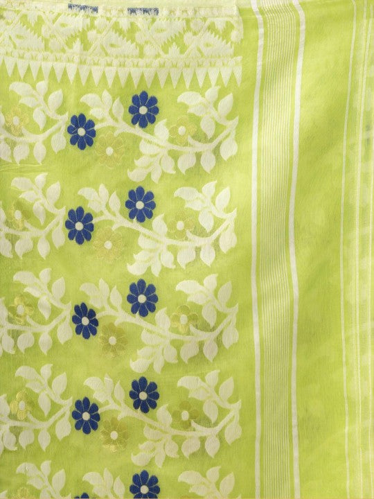 DESH BIDESH Floral Woven Pure Cotton Jamdani Saree - Elegant Indian Attire
