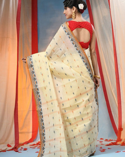 DESH BIDESH Beige Ethnic Motifs Pure Cotton Saree for Women with Woven Design