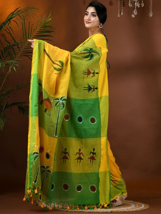 DESH BIDESH Adults Women Ethnic Motifs Pure Cotton Taant Saree