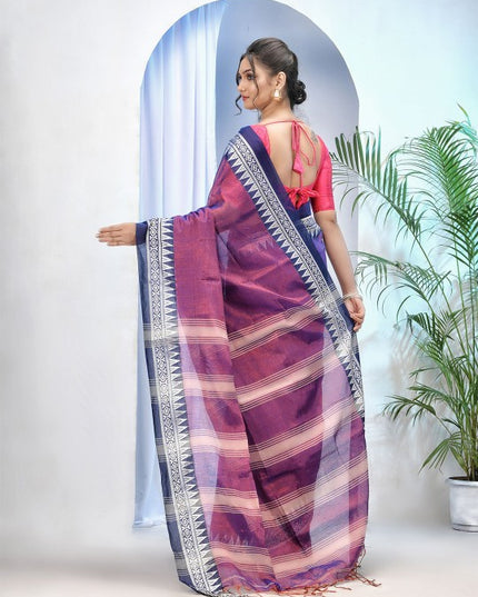 DESH BIDESH Premium Purple Woven Design Tissue Saree with Unstitched Blouse Piece