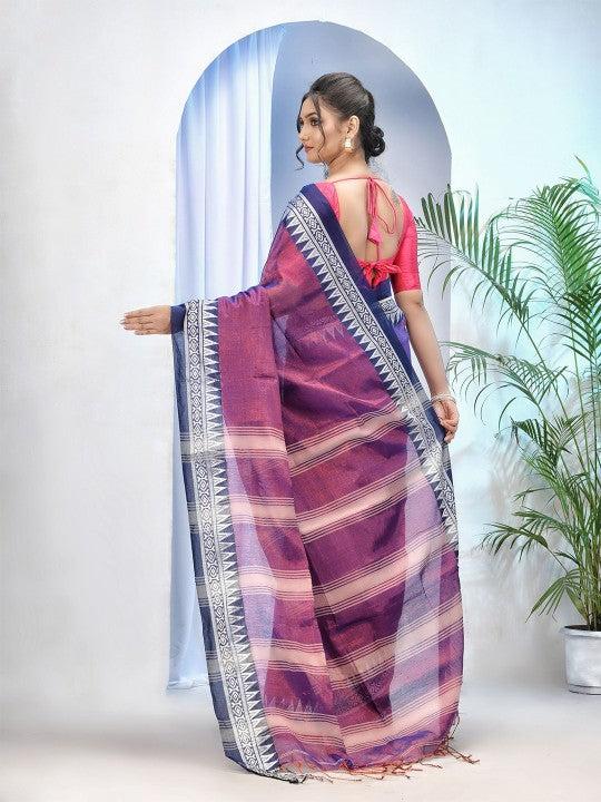 DESH BIDESH Premium Purple Woven Design Tissue Saree with Unstitched Blouse Piece