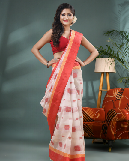 Women’s Pure Cotton Tant Handloom Saree – Fuleswari Design