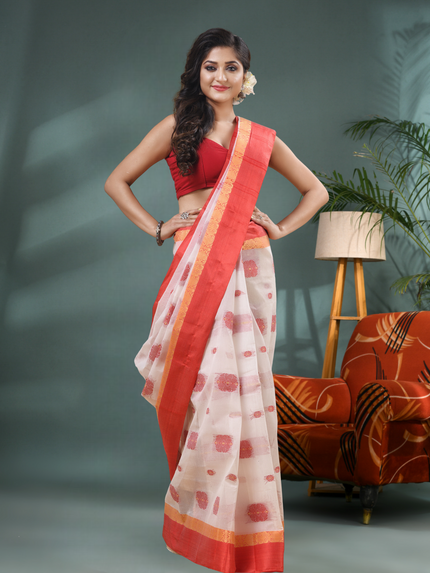 Women’s Pure Cotton Tant Handloom Saree – Fuleswari Design