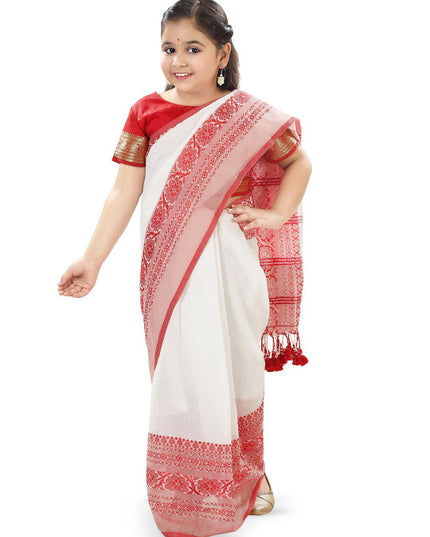 DESH BIDESH Girls Woven Design Pure Cotton Saree