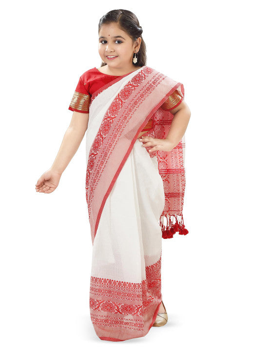 DESH BIDESH Girls Woven Design Pure Cotton Saree