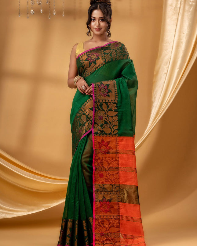 DESH BIDESH Zari Silk Cotton Taant Saree