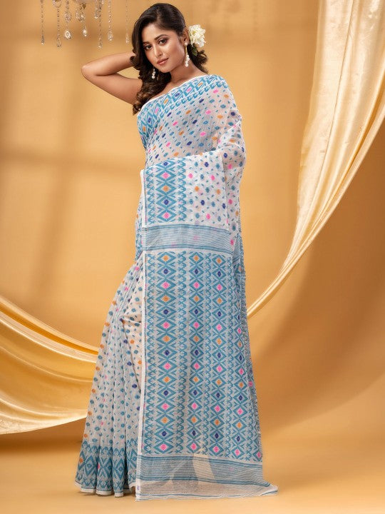 Exquisite DESH BIDESH Pure Cotton Woven Jamdani Saree for Women