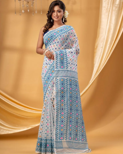 Exquisite DESH BIDESH Pure Cotton Woven Jamdani Saree for Women
