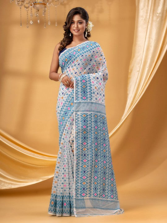 Exquisite DESH BIDESH Pure Cotton Woven Jamdani Saree for Women