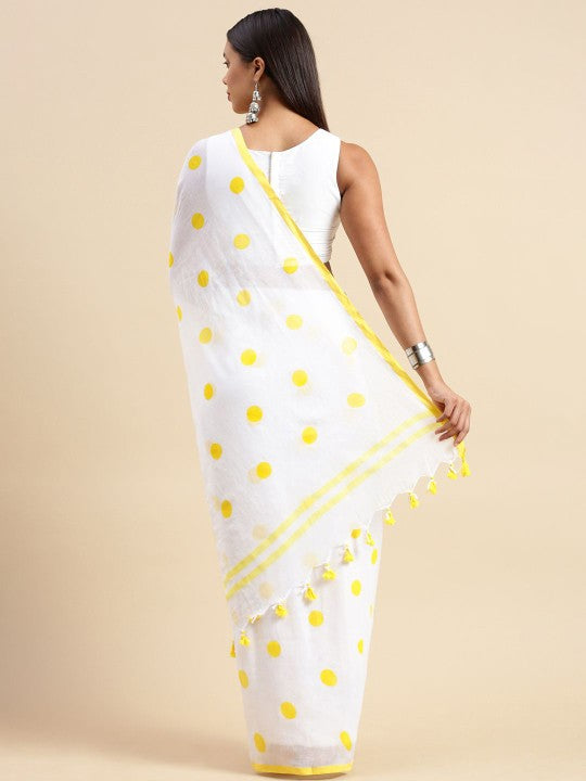 DESH BIDESH Polka Dot Pure Cotton Taant Saree