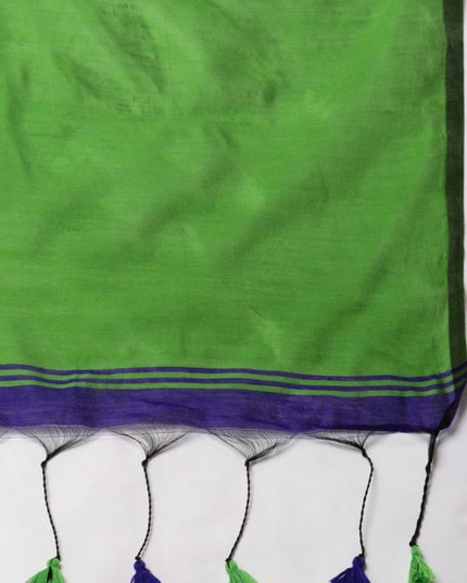 Exquisite Striped Silk Cotton Saree in Royal Blue and Lush Green