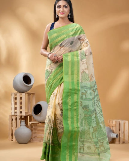 DESH BIDESH Ethnic Motifs Woven Design Pure Cotton Taant Saree