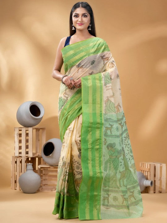 DESH BIDESH Ethnic Motifs Woven Design Pure Cotton Taant Saree