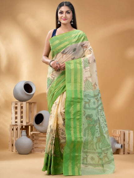 DESH BIDESH Ethnic Motifs Woven Design Pure Cotton Taant Saree