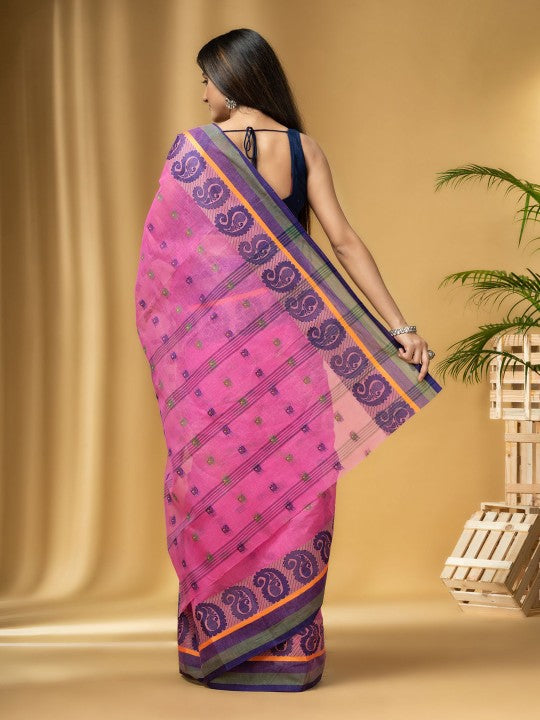DESH BIDESH Paisley Woven Design Cotton Taant Saree