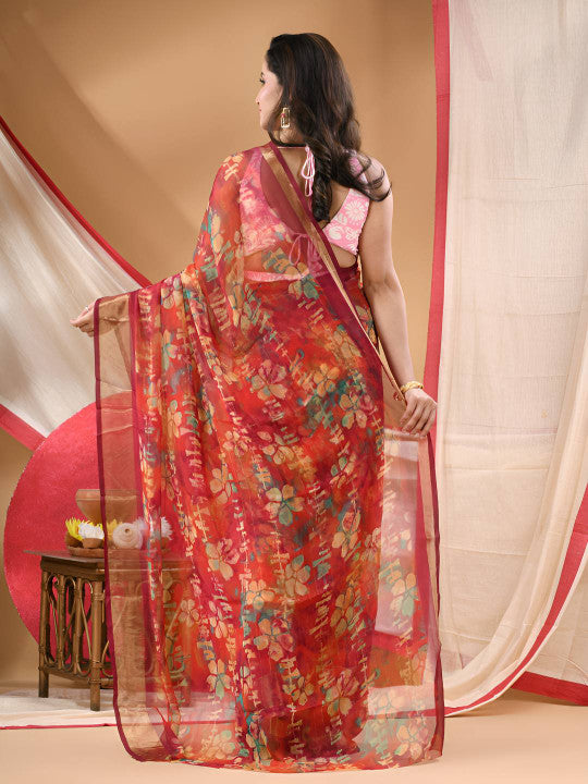 DESH BIDESH Floral Printed Zari Saree