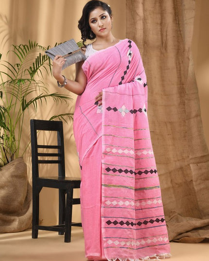 DESH BIDESH Geometric Printed Pure Cotton Taant Saree