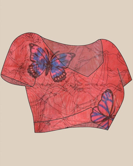 Exquisite Yellow Handloom Saree with Abstract Printed Butterfly Design & Blouse Piece