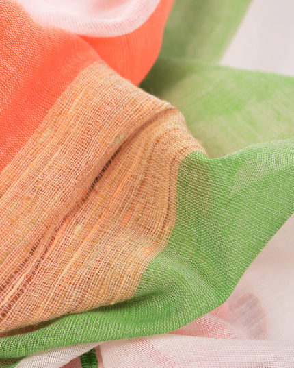 Women's Tri Color Pure Cotton Khadi Handloom Saree Mashal Design with Blouse Piece – Independence Day Special (Orange, White & Green)