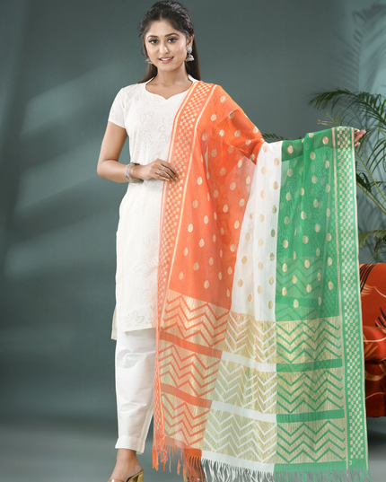 Women’s & Girl’s Tri-Color Art Silk Net Dupatta with Gold Zari Lace – Independence Day Special