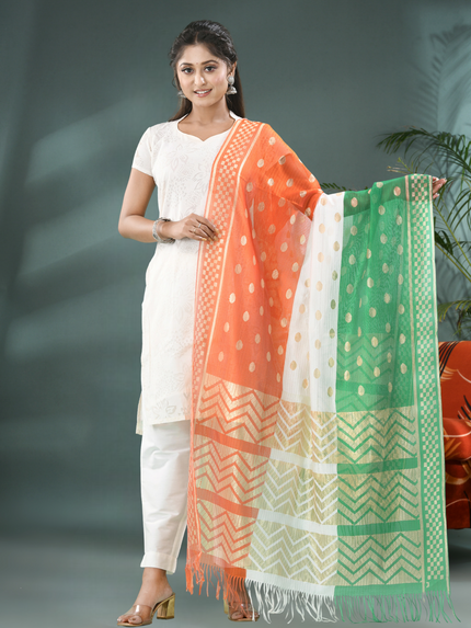 Women’s & Girl’s Tri-Color Art Silk Net Dupatta with Gold Zari Lace – Independence Day Special
