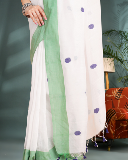 Women's Tri Color Handloom Pure Cotton Saree With Blouse Piece – Orange, White, Green (Independence Day Special)